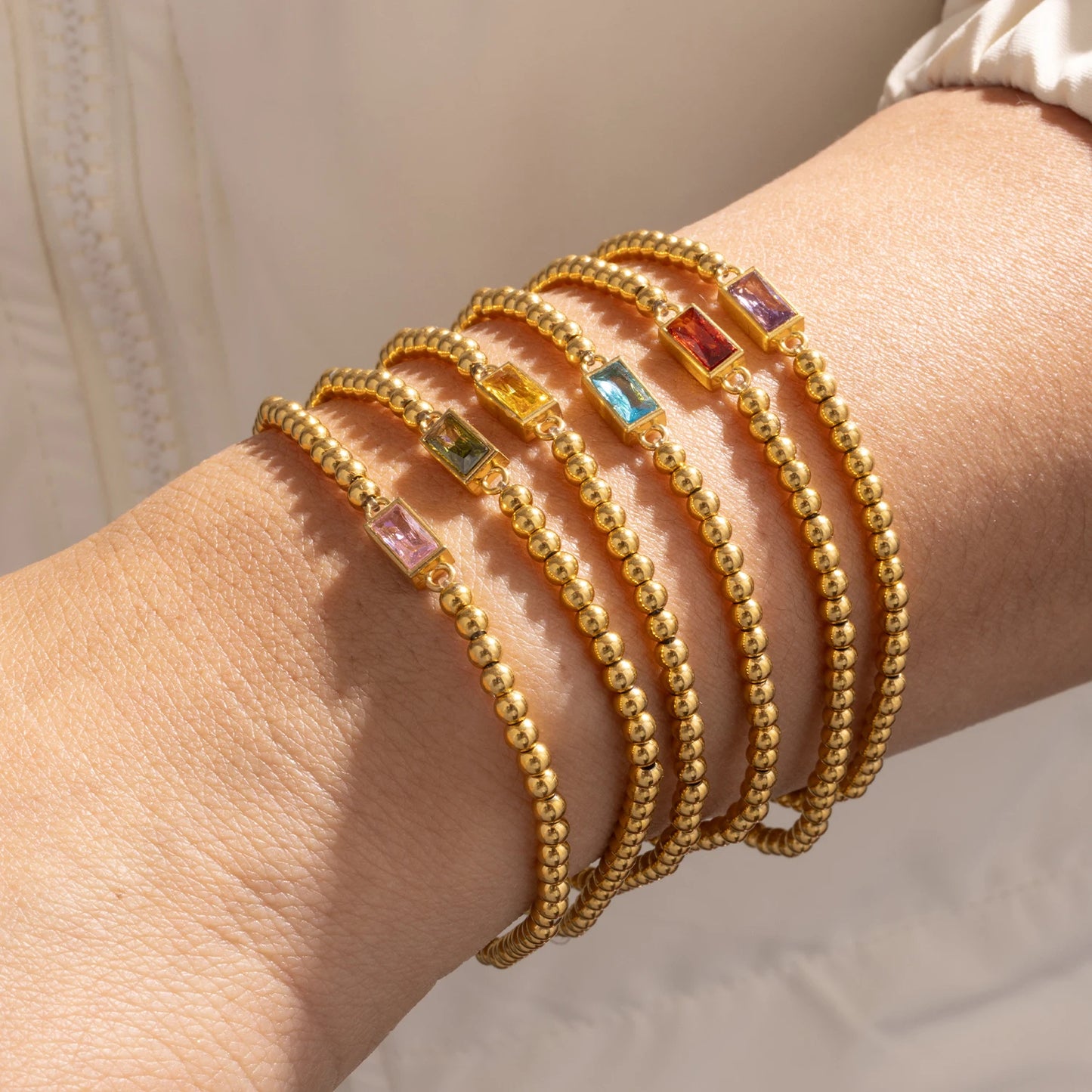 Gold Beaded Birthstone Bracelet