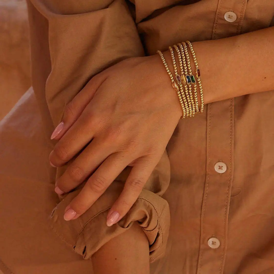 Gold Beaded Birthstone Bracelet