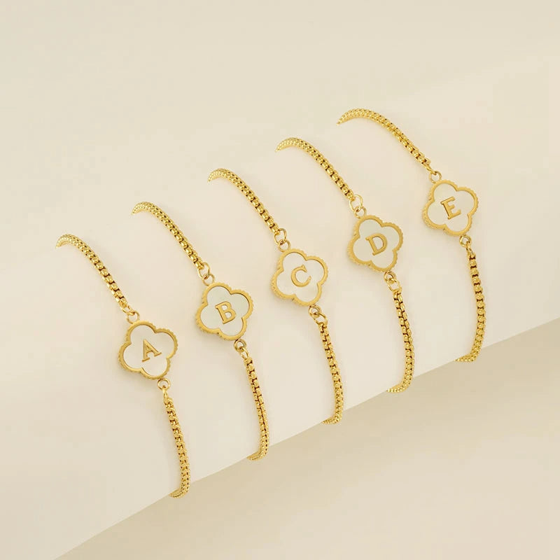 Pearl Clover Custom Letter Bracelet