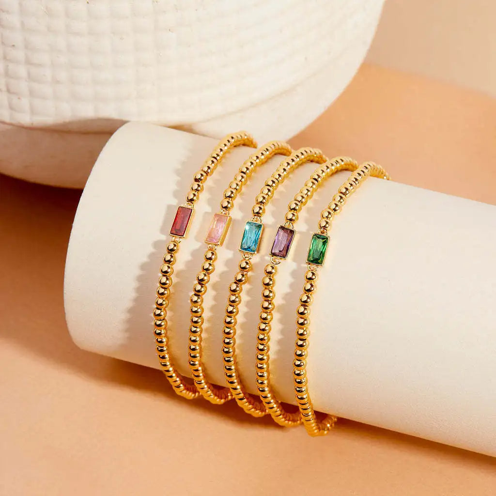 Gold Beaded Birthstone Bracelet