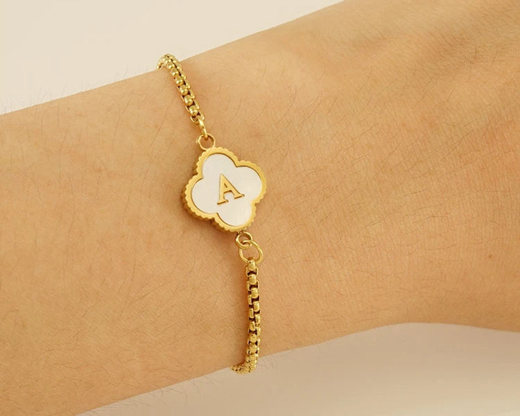 Pearl Clover Custom Letter Bracelet