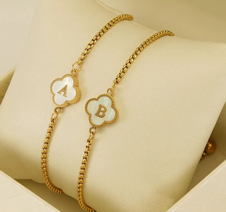 Pearl Clover Custom Letter Bracelet